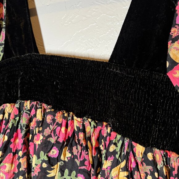 Free People Marsha Black Combo Floral Velvet Boho Mini Dress Size L NWT - Picture 12 of 13